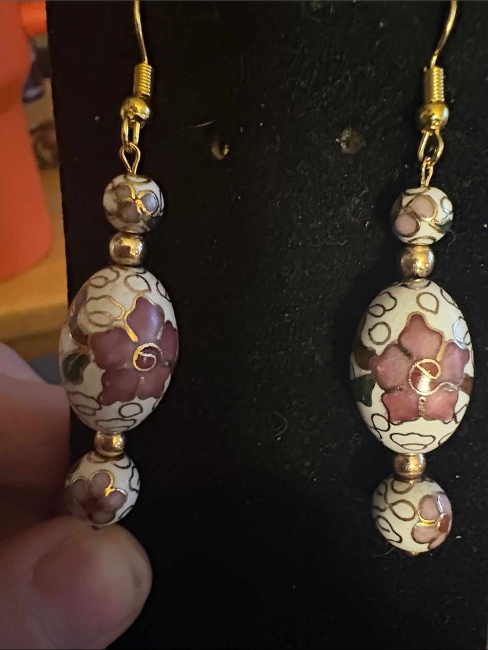 Hand Crafted Purple and Gold Cloisonné Floral Drop Earrings